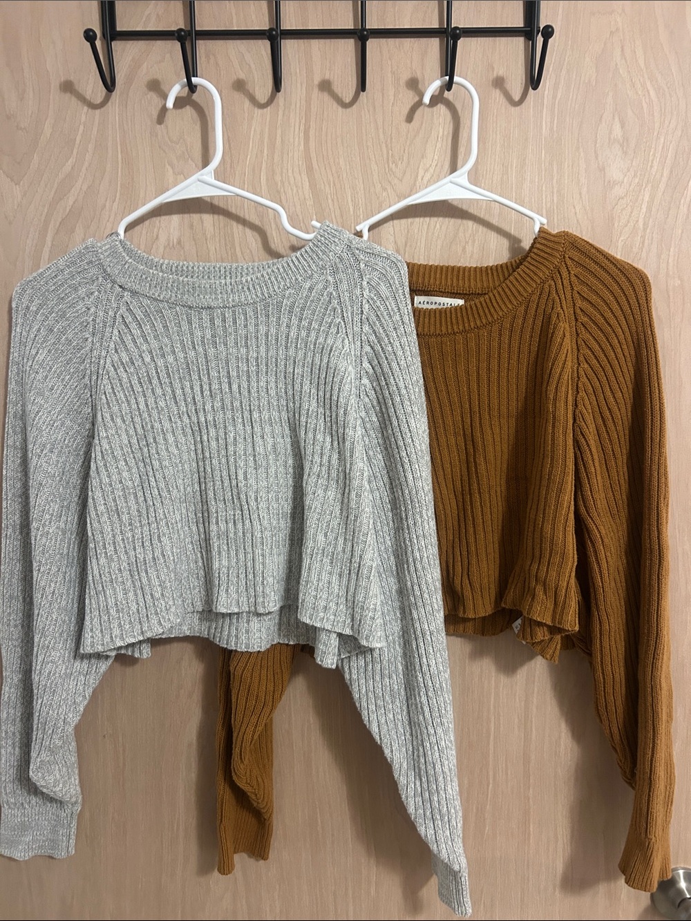 2 Aeropostale Heather gray and Brown Oversized Cropped Crew Neck Sweater